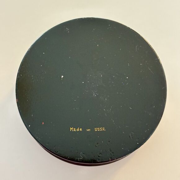 1970s Russian USSR Black Red Lacquer Wood Round Box Kholui Golden Hair Yuryev Sm - Picture 3 of 8